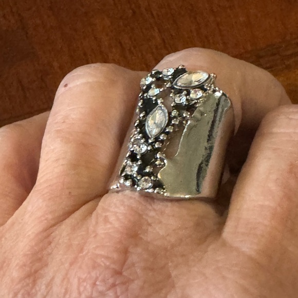 Vintage Inspired Hollow With Embedded Rhinestone, Silver tone Unique Funky Ring - Picture 5 of 8